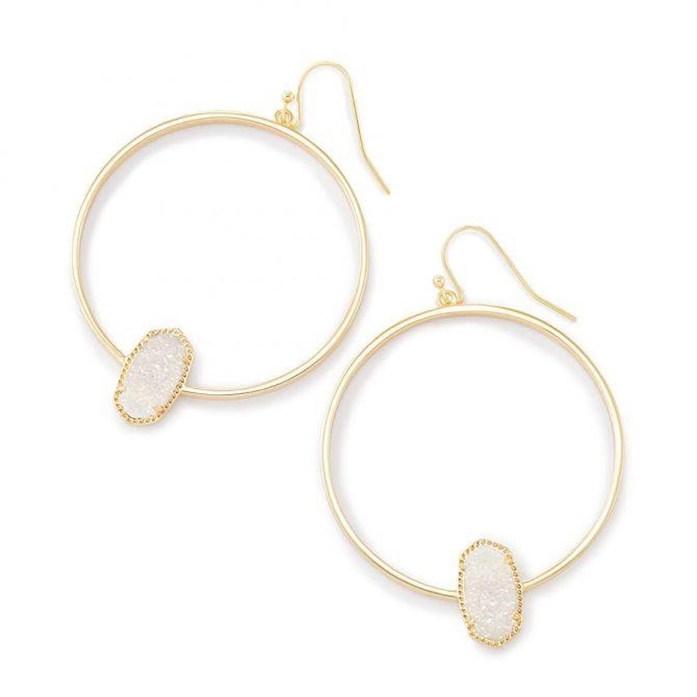 KENDRA SCOTT Elora Hoop Earring in Gold Iridescent Drusy w/ Jewelry Pouch